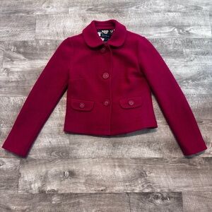 Boden Kids 100% Wool Front Button Peter Pan Collar Girls Red Coat Sz. 10